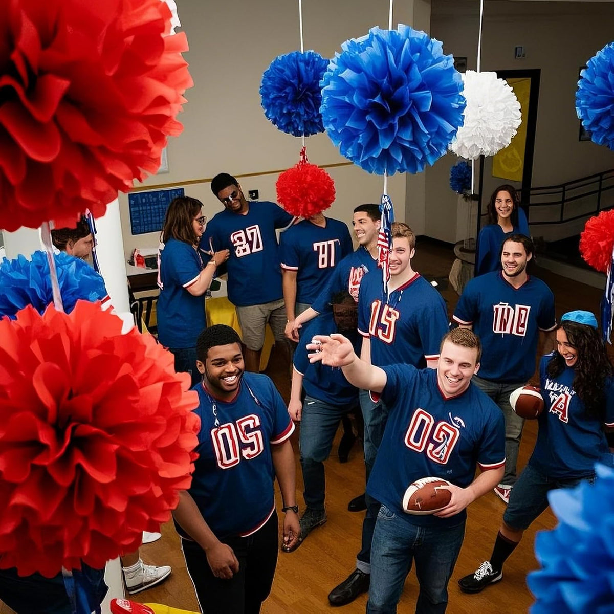 Capesaro Red White and Blue Tissue Paper Pom Poms, 15PCS Tissue Paper Flowers for or 4th of July