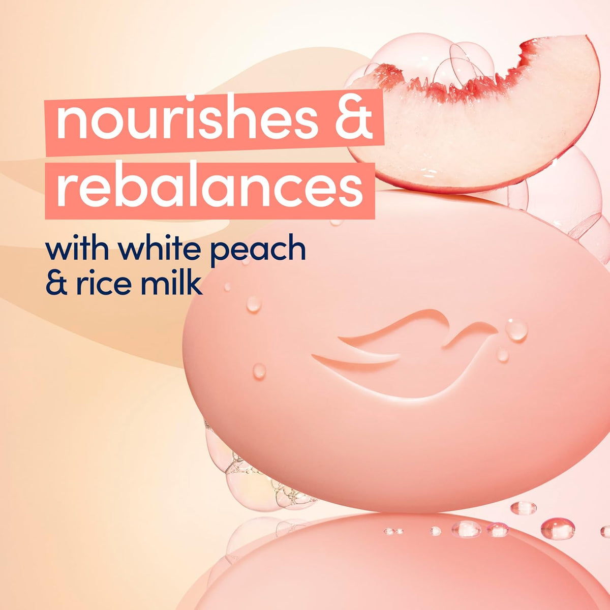 Dove Beauty Bar Soap Rebalancing White Peach & Rice Milk 6 Count for a Nourished and Moisturized