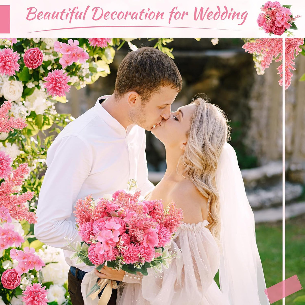 Zeyune 8 Pcs Wedding Silk Flowers Fake Silk Flowers Faux Bouquet Hydrangea Bouquets for Wedding