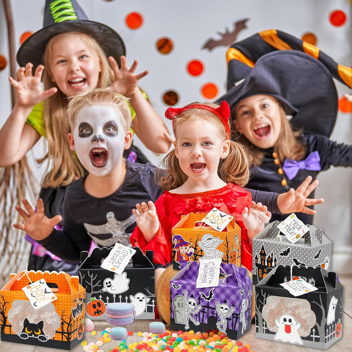 24 Pack Halloween Treat Boxes, Trick or Treat Candy Boxes with Window Halloween Party Favors Gift