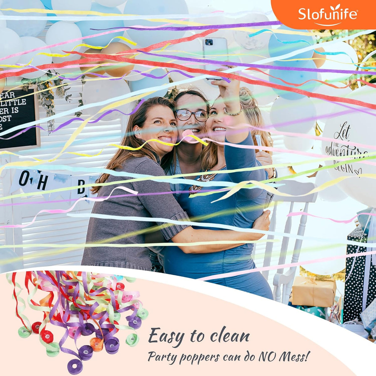 No Mess Streamers 100pack, Colorful Confetti Poppers,Hand Throw Party Poppers No Mess for Birthday