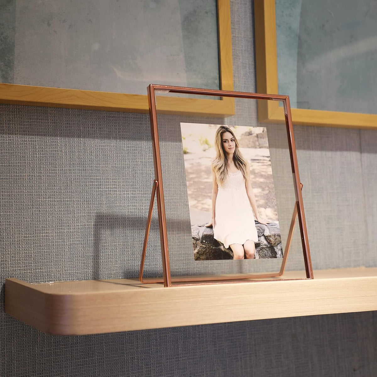 Rose Gold Floating Frame, 8"x10", Vertical, For Picture 7x9, 6x8, 5x7, Tabletop Shelf Photo Frame