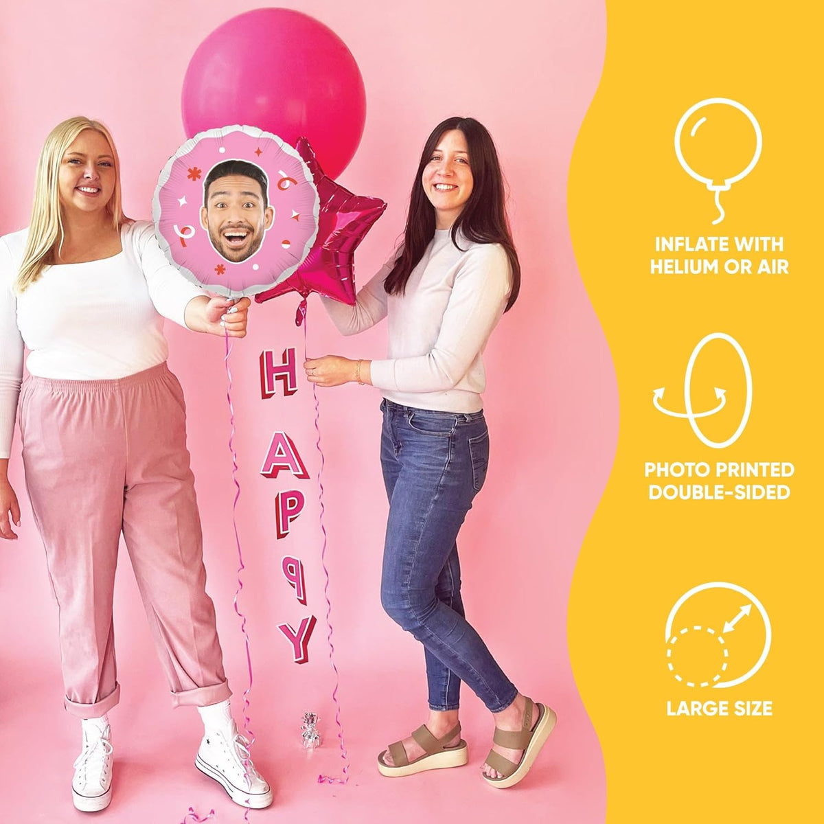 Big Dot of Happiness Personalized Fun Face Photo Pink Balloons, Custom Birthday Balloons, Girl Baby