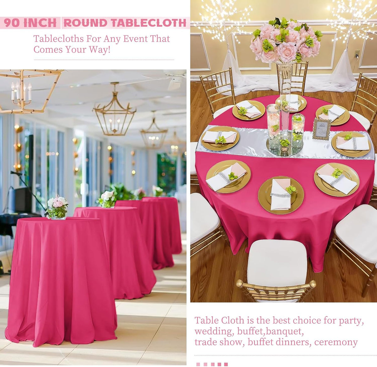 10 Pack Hot Pink Round Tablecloths 120 Inch, Circle Bulk Washable Linen Polyester Tablecloth, Table