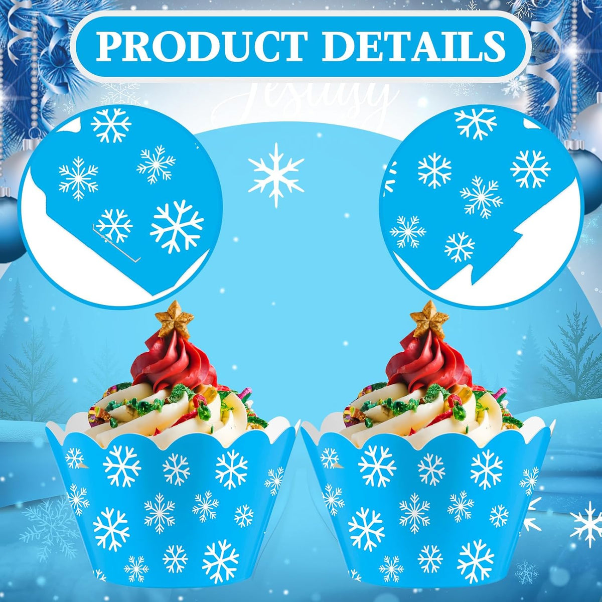 Domensi 100 Pcs Snowflake Cupcake Wrappers Blue Cupcake Liners Christmas Blue Snowflake Baking Cups
