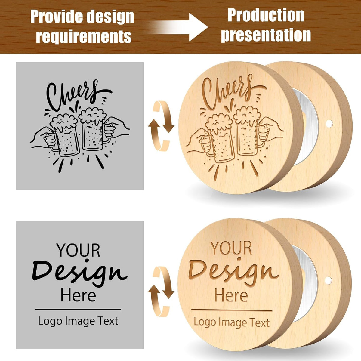 8 Custom Magnetic Bottle Opener Refrigerator, Personalized Engraved Wood Beer Openers, Wooden Round