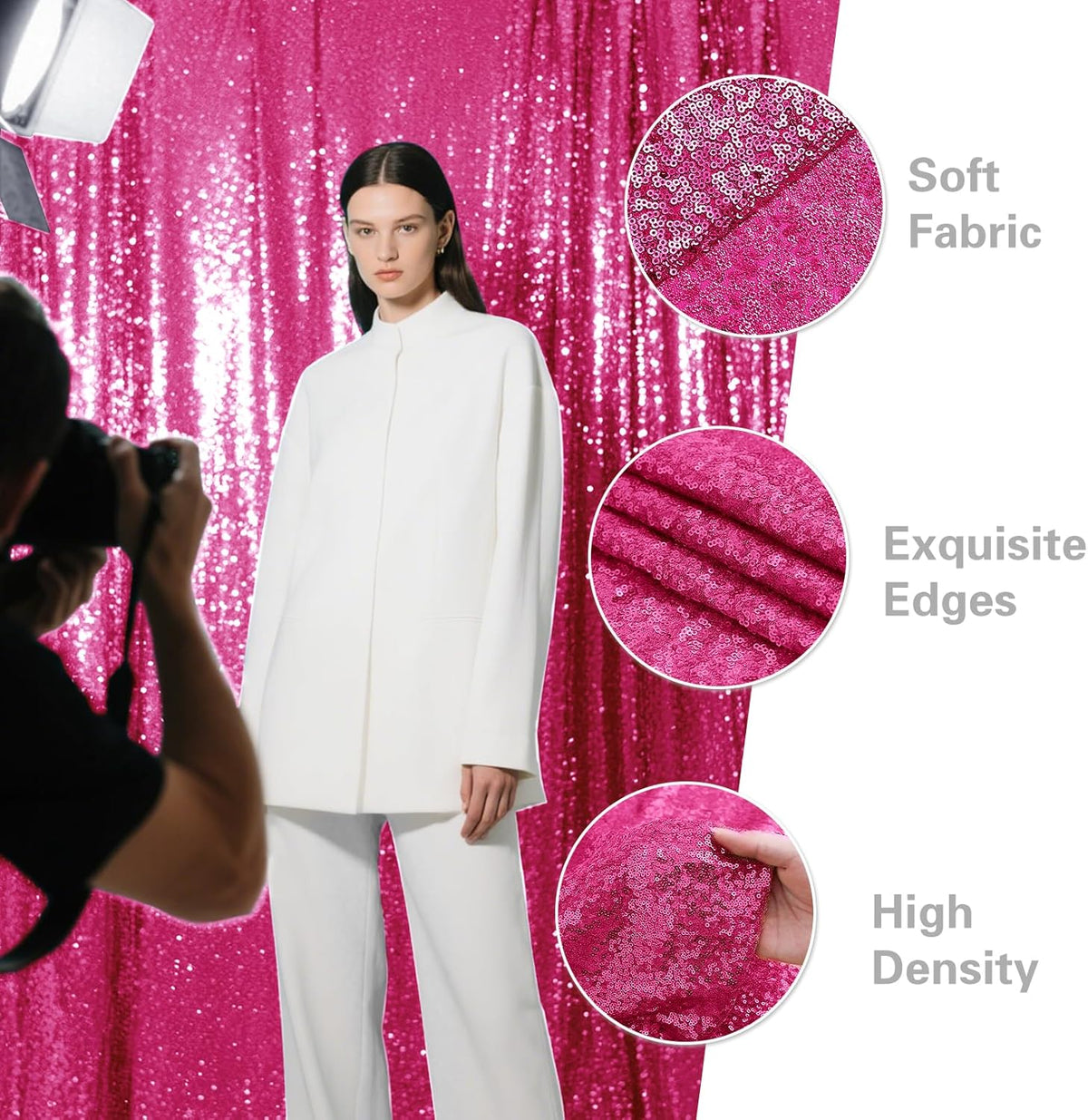Fuchsia Sequin Backdrop Curtain 2 Pieces 2FTx8FT Glitter Photography Backdrop for Party Wedding