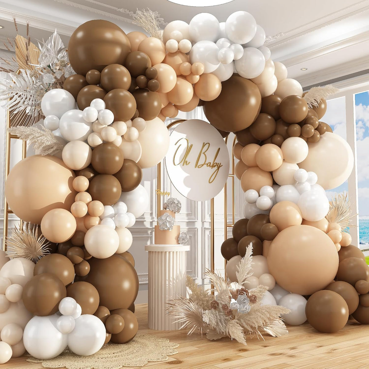 412Pcs Netural Balloon Garland Arch Kit, 5 10 12 18inch Brown Balloon Garland Arch Kit for Birthday