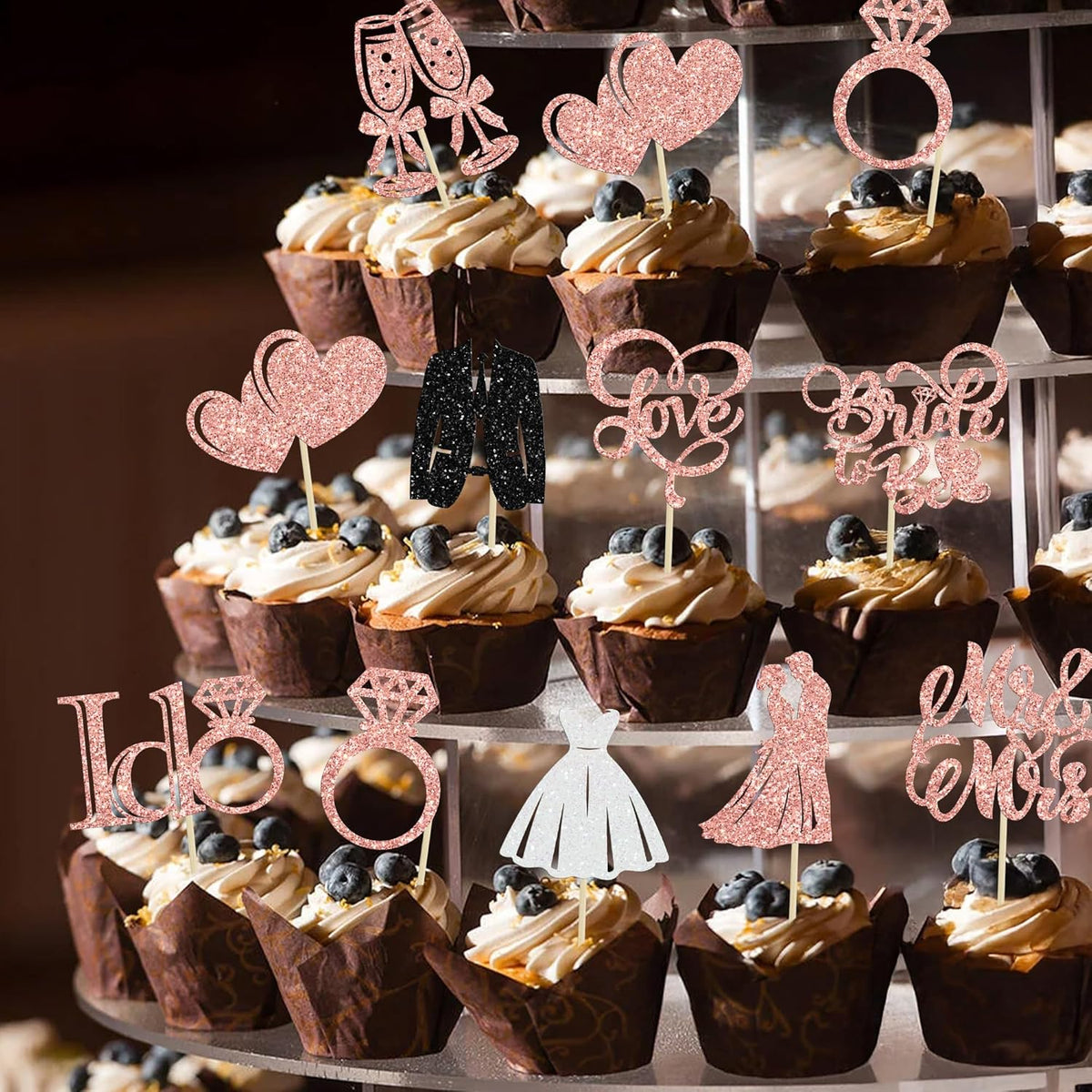 Gyufise 30Pcs Bride to Be Cupcake Toppers Glitter Diamond Ring I Do Love Cupcake Picks Miss to Mrs