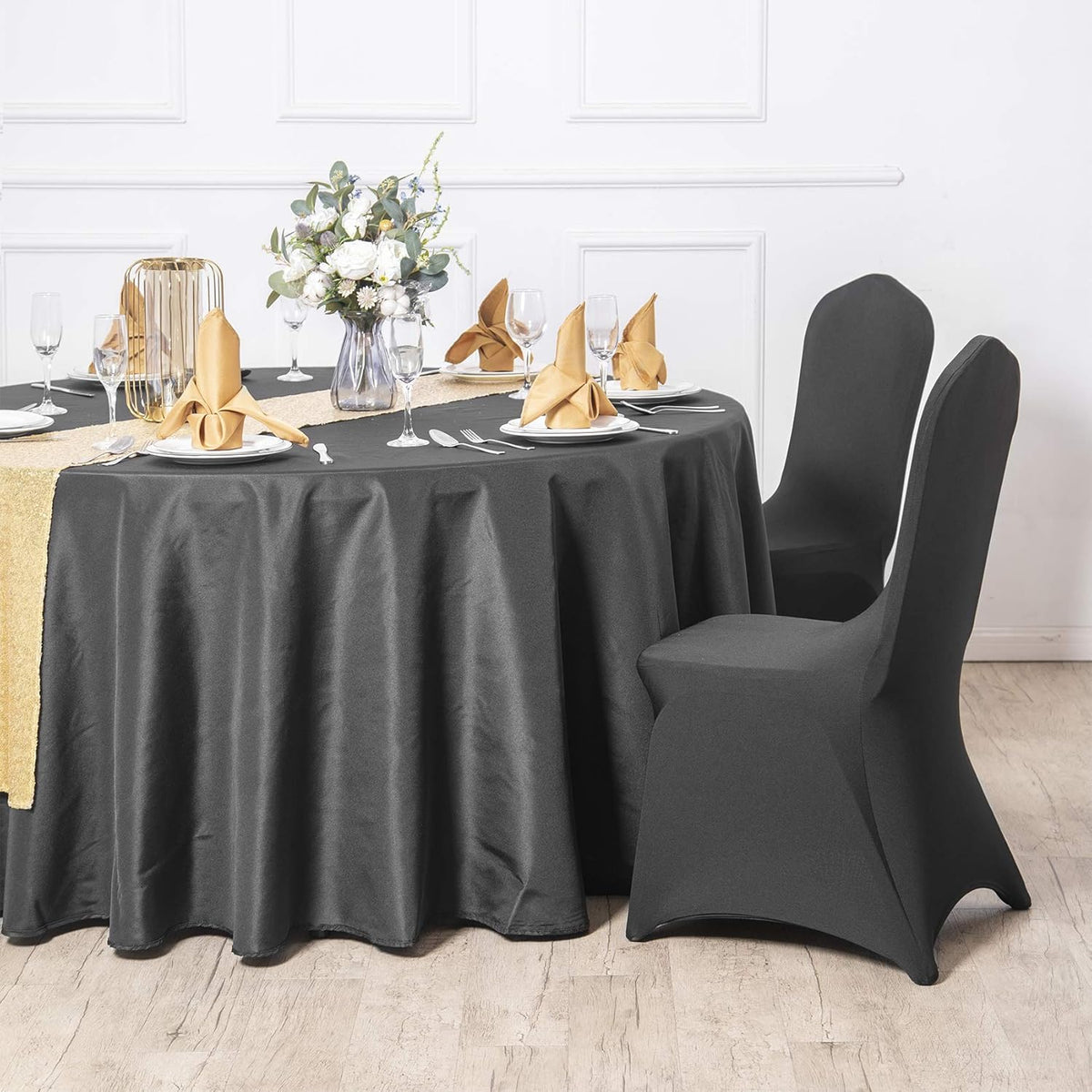 Ascoza 2pack 108 Inch Black Round Tablecloth in Polyester Fabric for