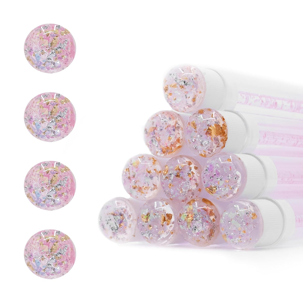 i-Laesh 20Pcs Diamond Foil Gold Pink Disposable Mascara Wands with Tube - Spoolies for Eyelash