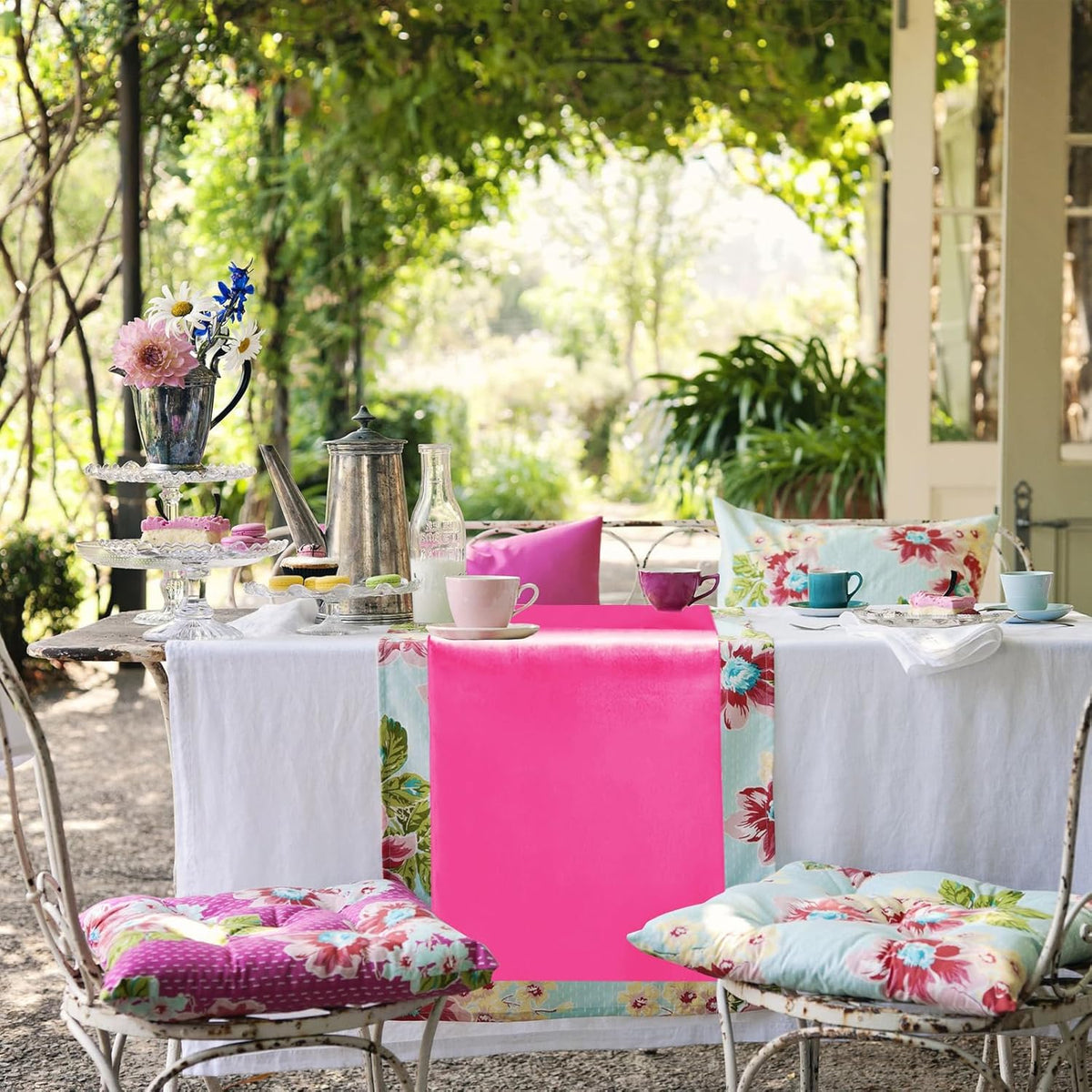 10 Pack Satin Table Runner 12 x 108 Inch Long Fuchsia Silk Table Runner for Wedding Party Banquet