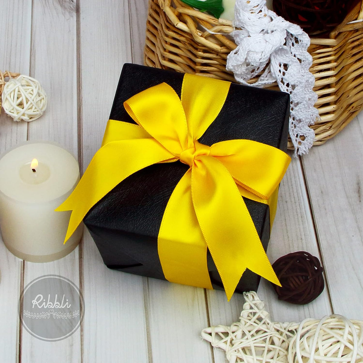Ribbli Maize Yellow Double Faced Satin Ribbon,1” x Continuous 25 Yards,Use for Bows Bouquet,Gift