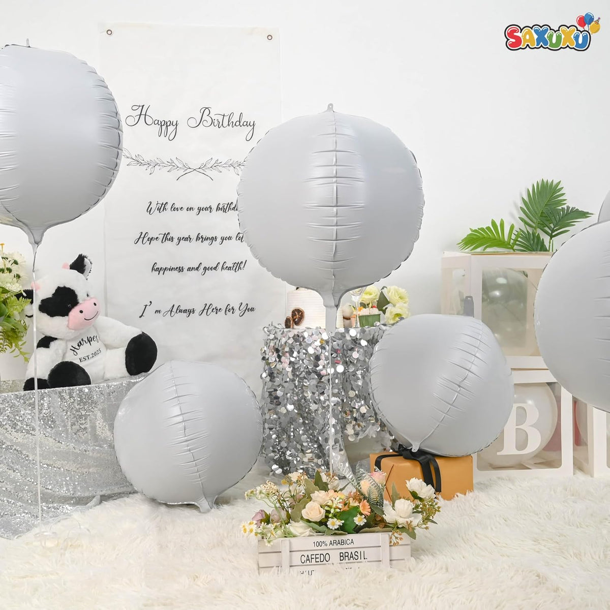 Giant 4D Foil Balloons, 6Pcs Large Metallic White Round Balloons, 22 Inch Big Round Foil Balloon