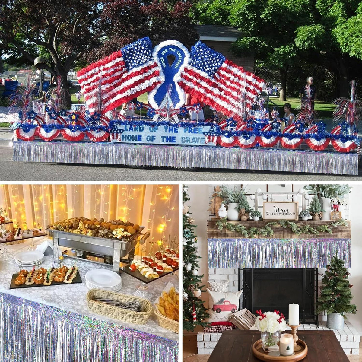 BEISHIDA 3 Packs 30 Feet Metallic Foil Fringe Garland Tinsel Streamers，Laser Silver Wall Hanging
