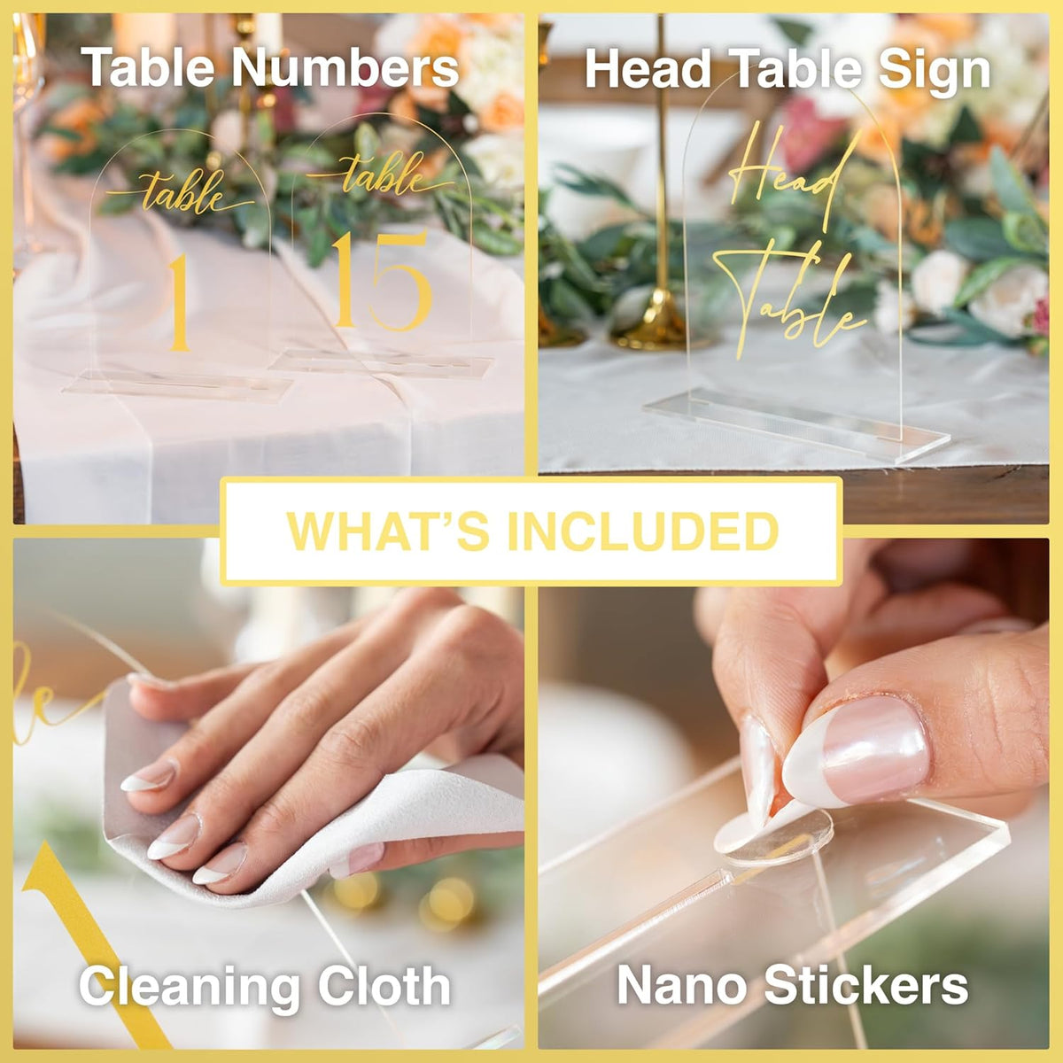 Clear Arch Acrylic Table Numbers for Wedding Reception - 5" x 7" Gold Font Centerpiece Set with
