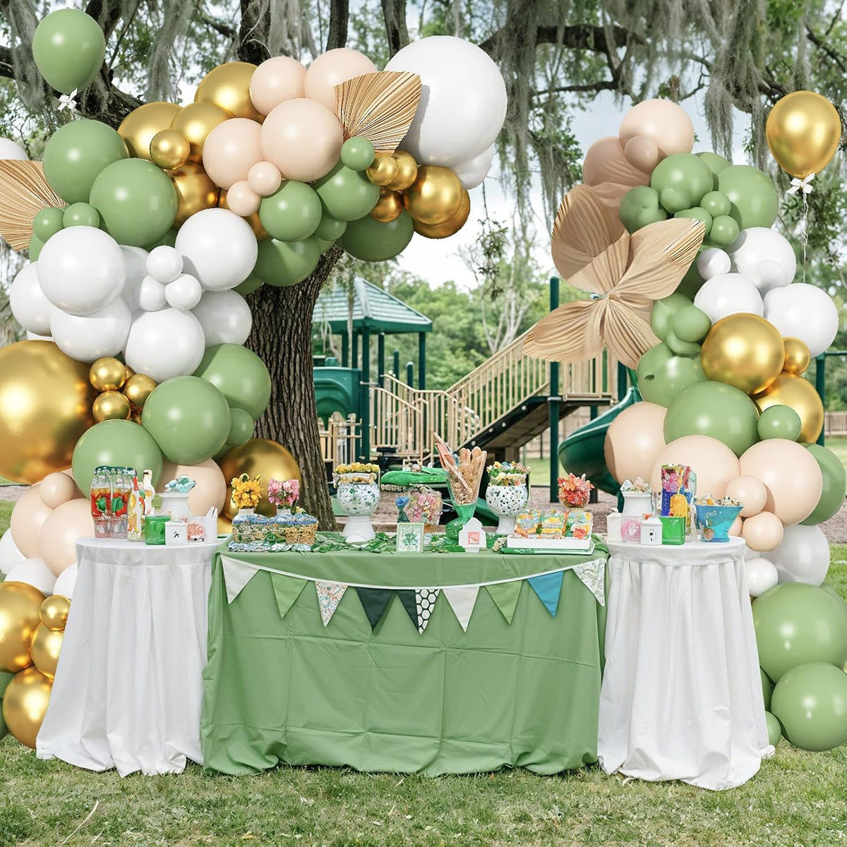 Sage Green Balloon Arch Kit 97Pcs Avocado Green Gold Balloons Garland Kit with Double Stuffed