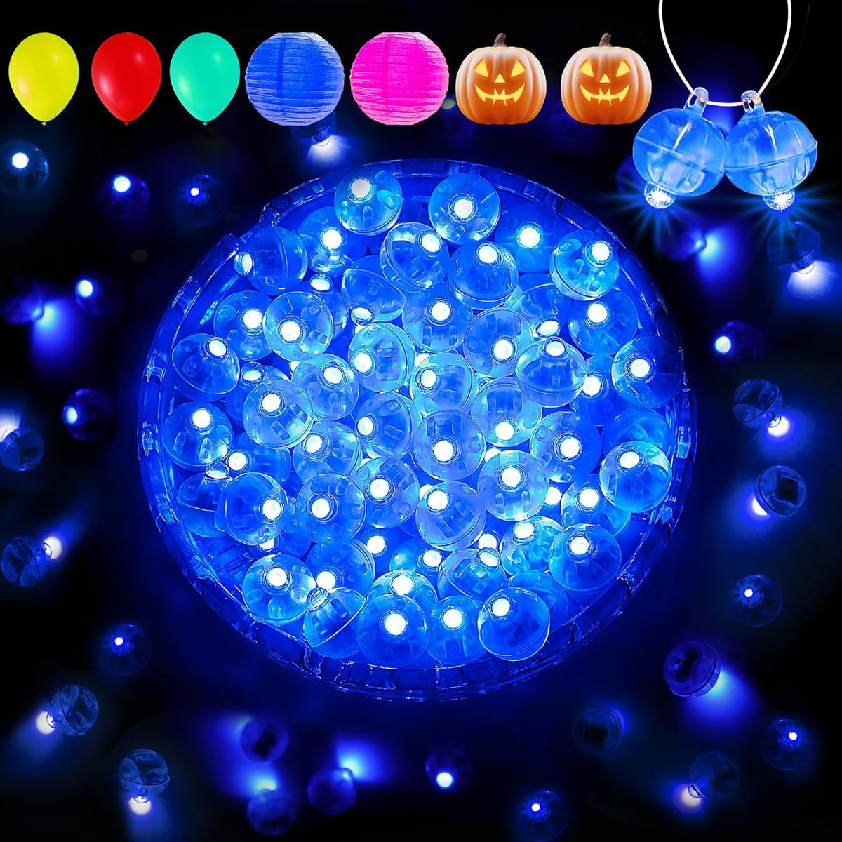 Aogist 100Pcs Blue Balloon Lights with Hook,Long Standby Time,Waterproof Mini Light for Birthday