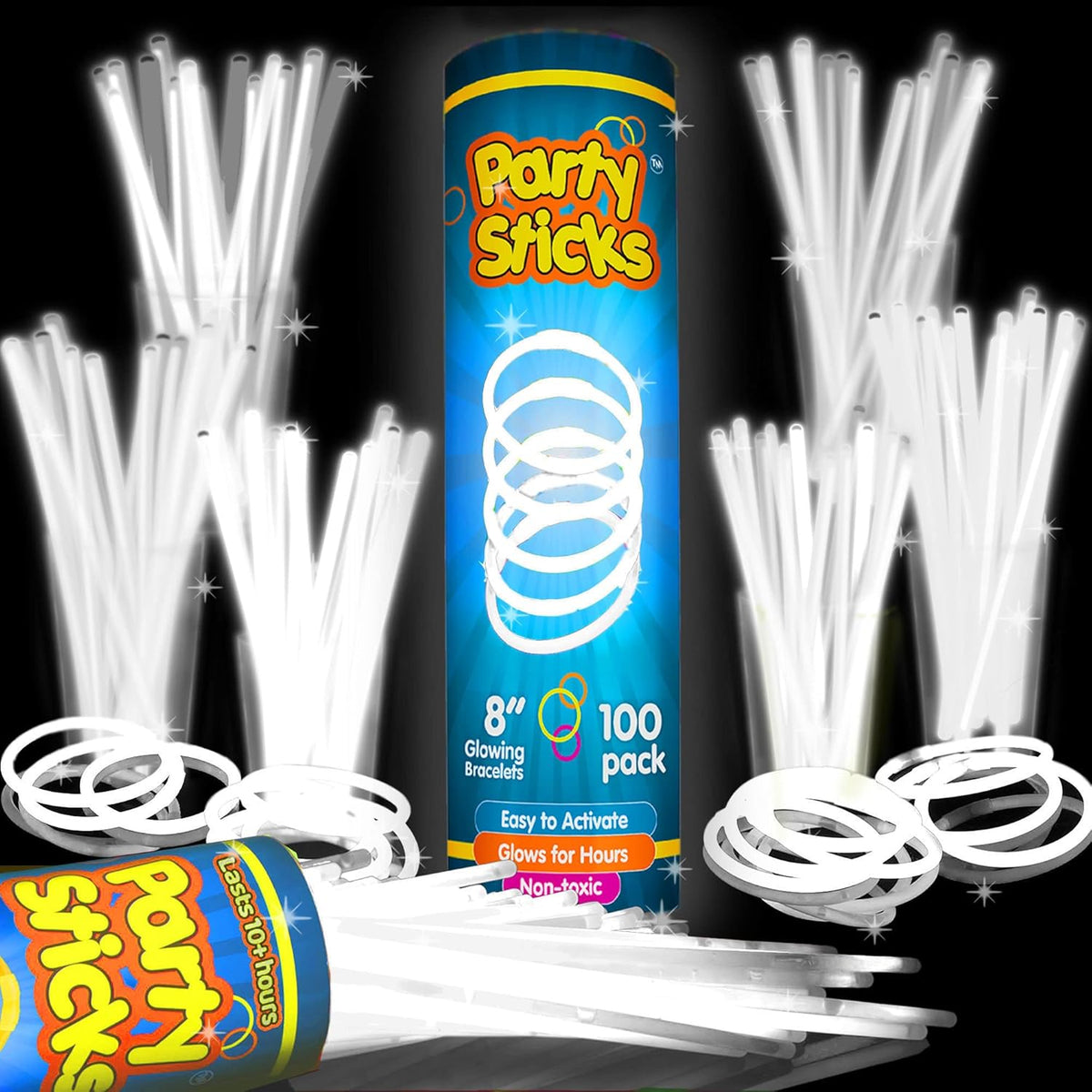 PartySticks Glow Sticks Party Supplies 100pk - 8 Inch Glow in The Dark Light Up Sticks Party
