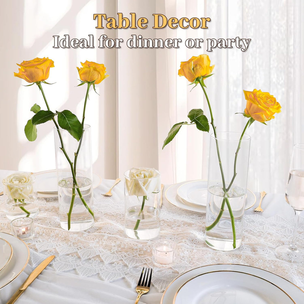 12pcs Glass Cylinder Vases for Centerpieces | 10 Inch Tall Flower Vase for Wedding Decorations