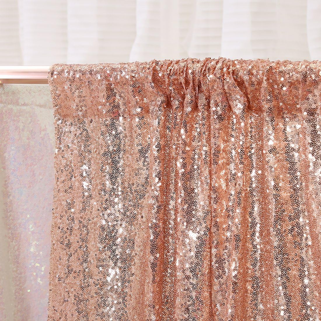 Poise3EHome Sequin Backdrop Curtain, 10Ft x 10Ft Rose Gold Glitter Photography Background Curtains