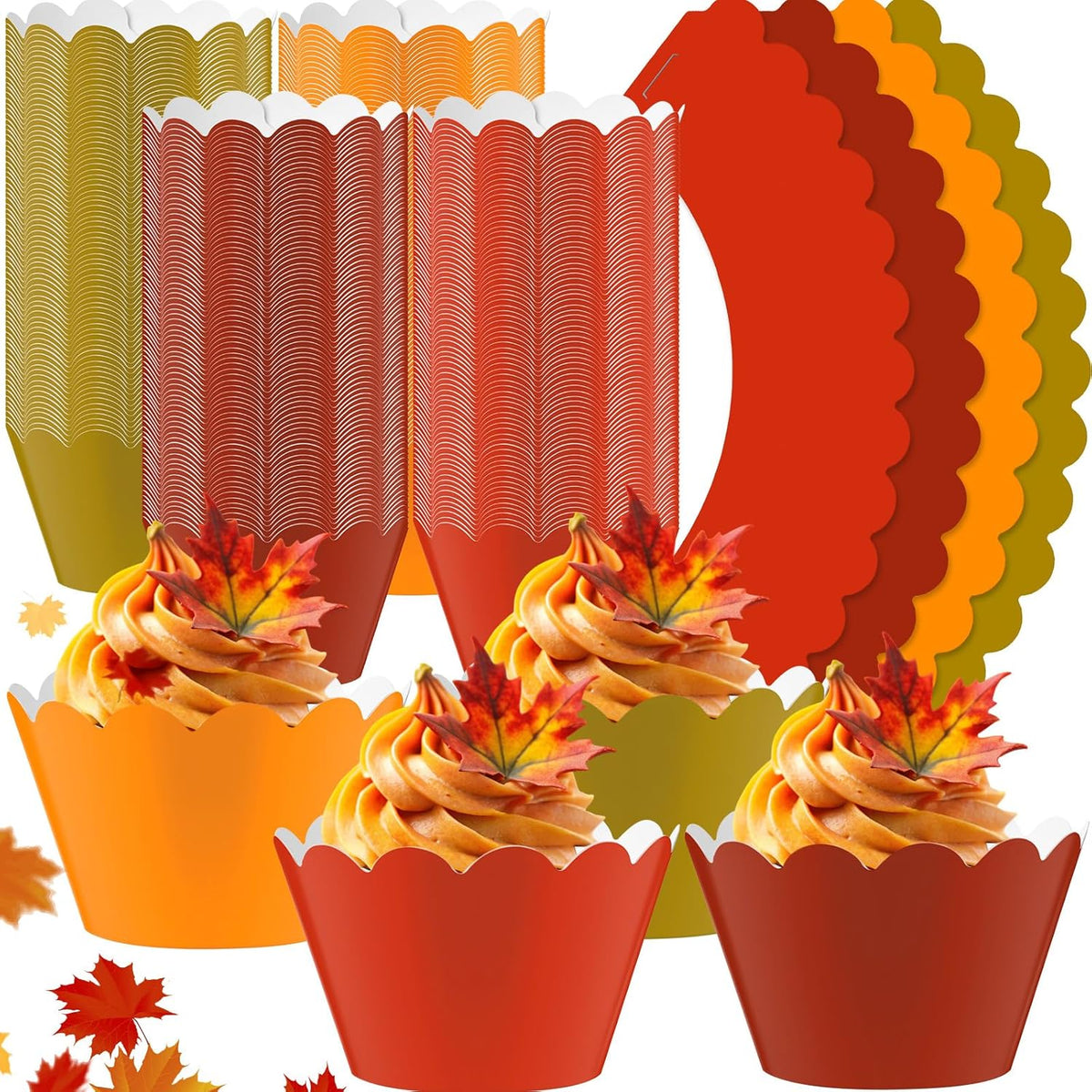 Domensi 100 Pcs Fall Cupcake Wrappers Rustic Cupcake Liners Thanksgiving Baking Cups Baking Liners