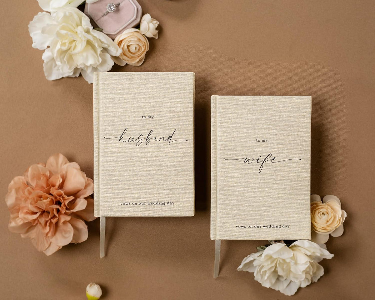 To My Husband/Wife Hardcover Vow Books (Set of 2) - 5.75 x 5 Minimalist Pocket Sized Black Embossed