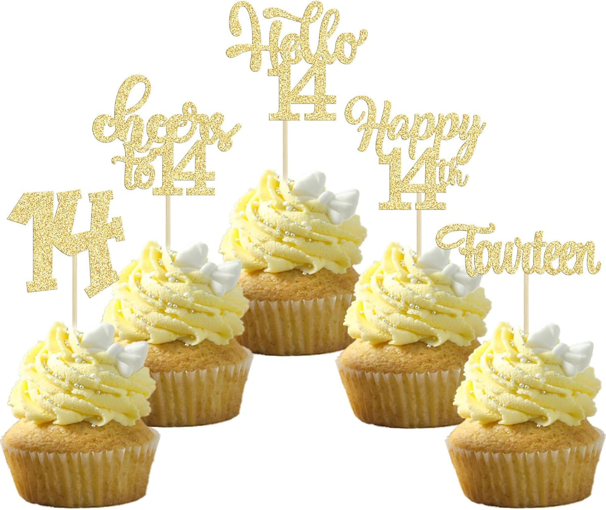 30Pcs 14th Birthday Cupcake Toppers Hello 14 Cupcake Picks Fourteen Cheers to 14 Years Old Cake
