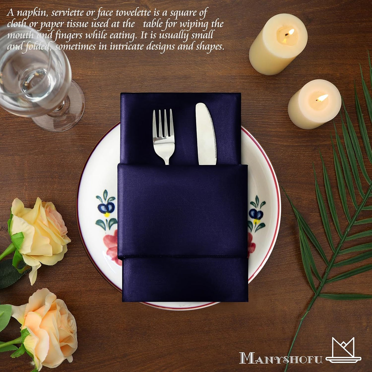 Manyshofu 60 Pieces Purple Satin Napkins - 20x20 Inches Cloth Napkins, Square Satin Fabric Napkins