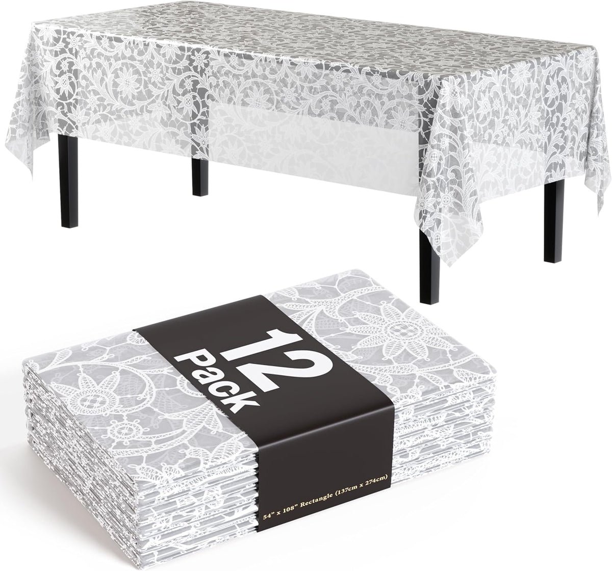 Exquisite Lace Table Cloth Rectangle Table Plastic 12-Pack Lace Tablecloth Rectangular 54" X 108" |