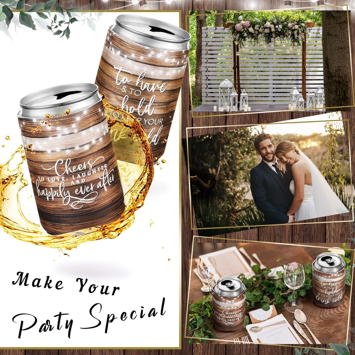 50 Pieces Wedding Can Cooler Bulk Engagement Party Favors for Guests Cheers to Love Laughter and