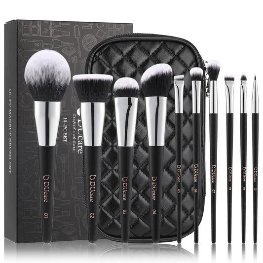 DUcare Makeup Brushes with Case 10Pcs Travel Makeup Brushset Women Gift Premium Synthetic Kabuki