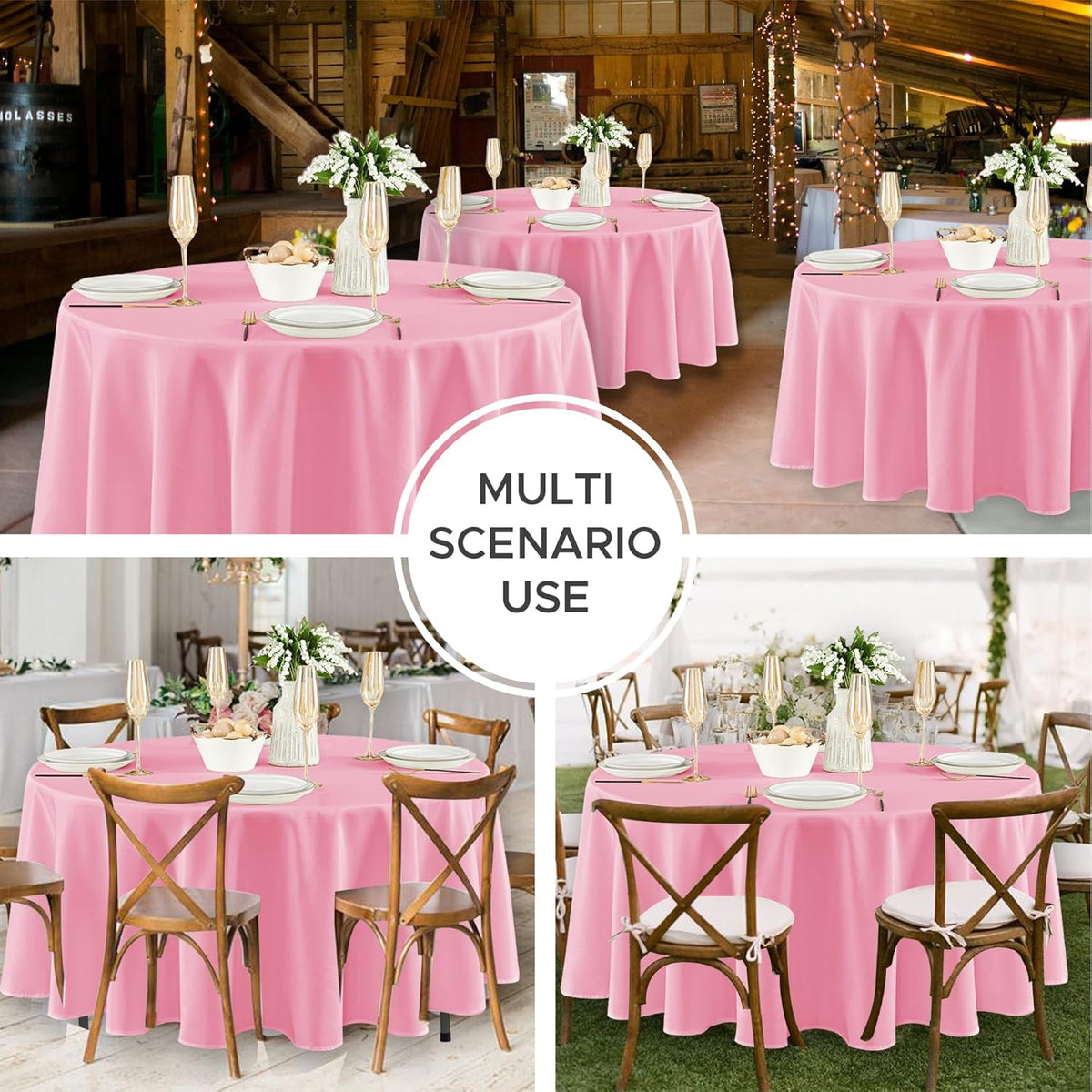 Fitable 8 Pack Round Tablecloths: Stain Resistant Wrinkle Free Circle Table Clothes, Washable