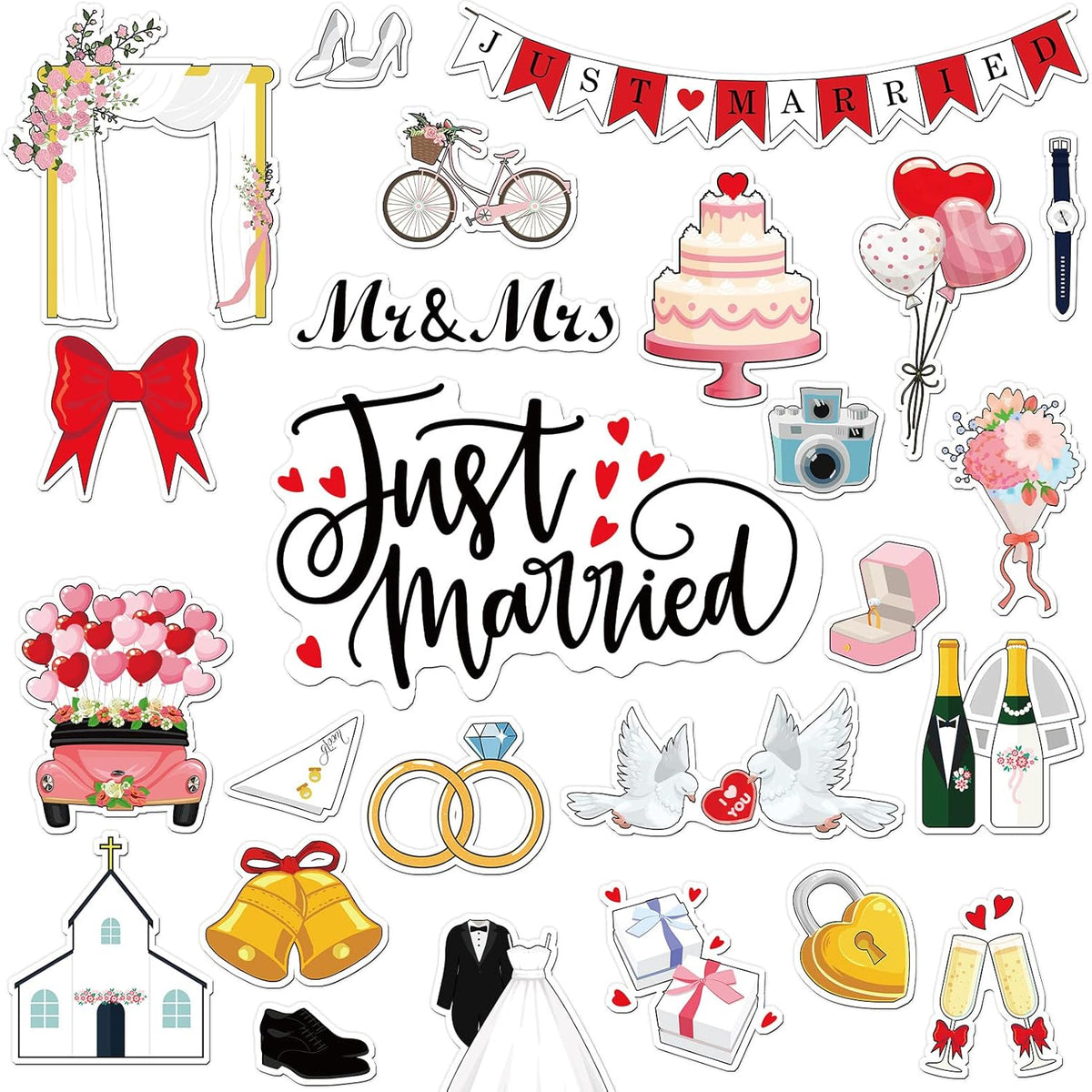 25 Pieces Just Married Ornate Car Magnets Mr Mrs Magnets Refrigerator Decorations Wedding Car