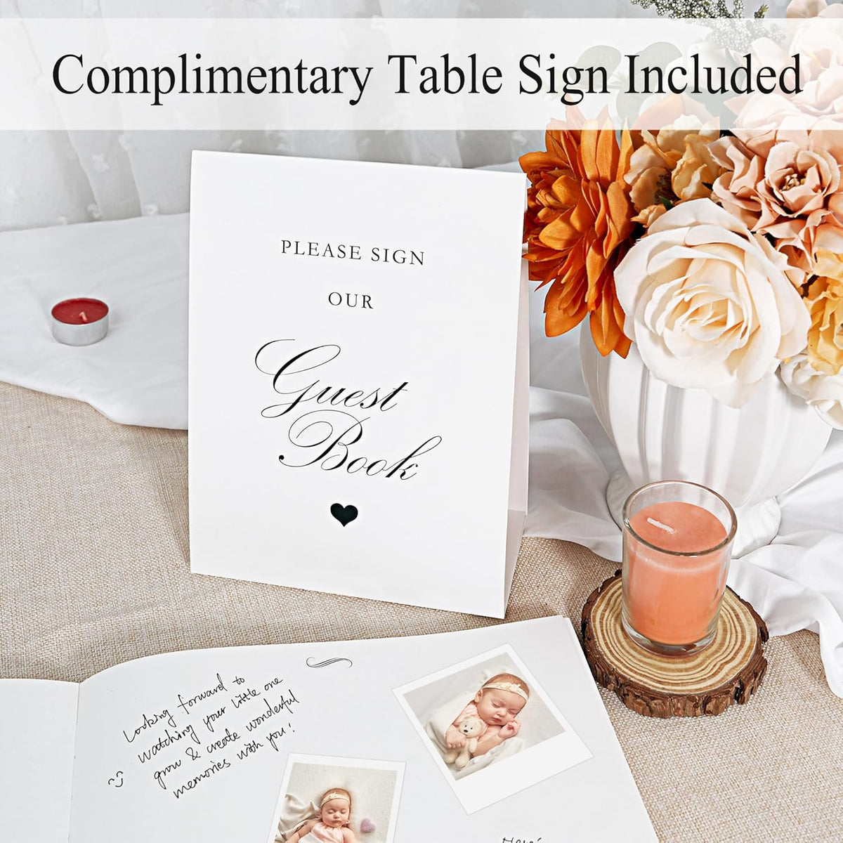 SUNEE Wedding Guest Book - Polaroid Guest Book Weddings Reception, Linen Cover 7" x 9" Guest Book