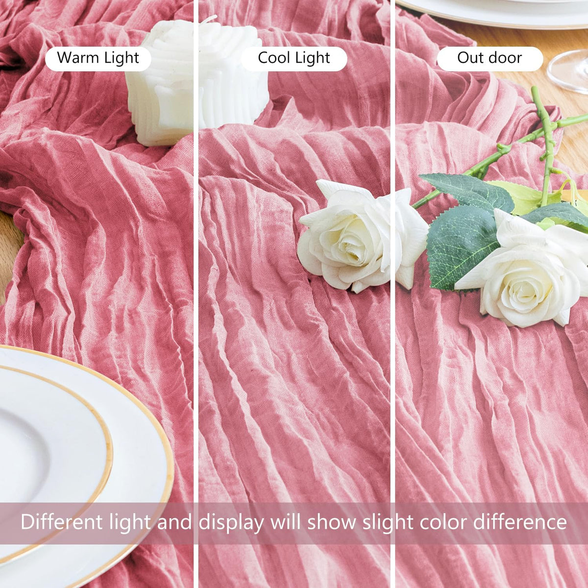 Asee'm Cheesecloth Table Runner 120 Inches Pink Boho Gauze Cheese Cloth Runner 10FT Rustic Sheer