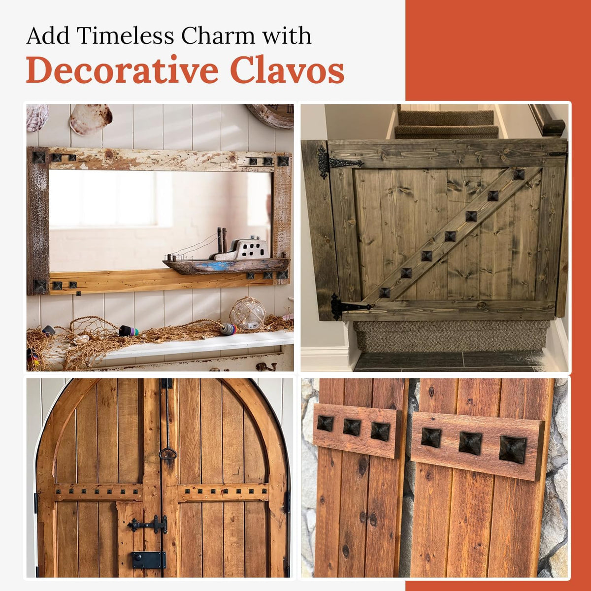 100 Pack 1.5" Square Head Iron Clavos Decorative Nails – Rusted – Handmade Rustic Square Fasteners
