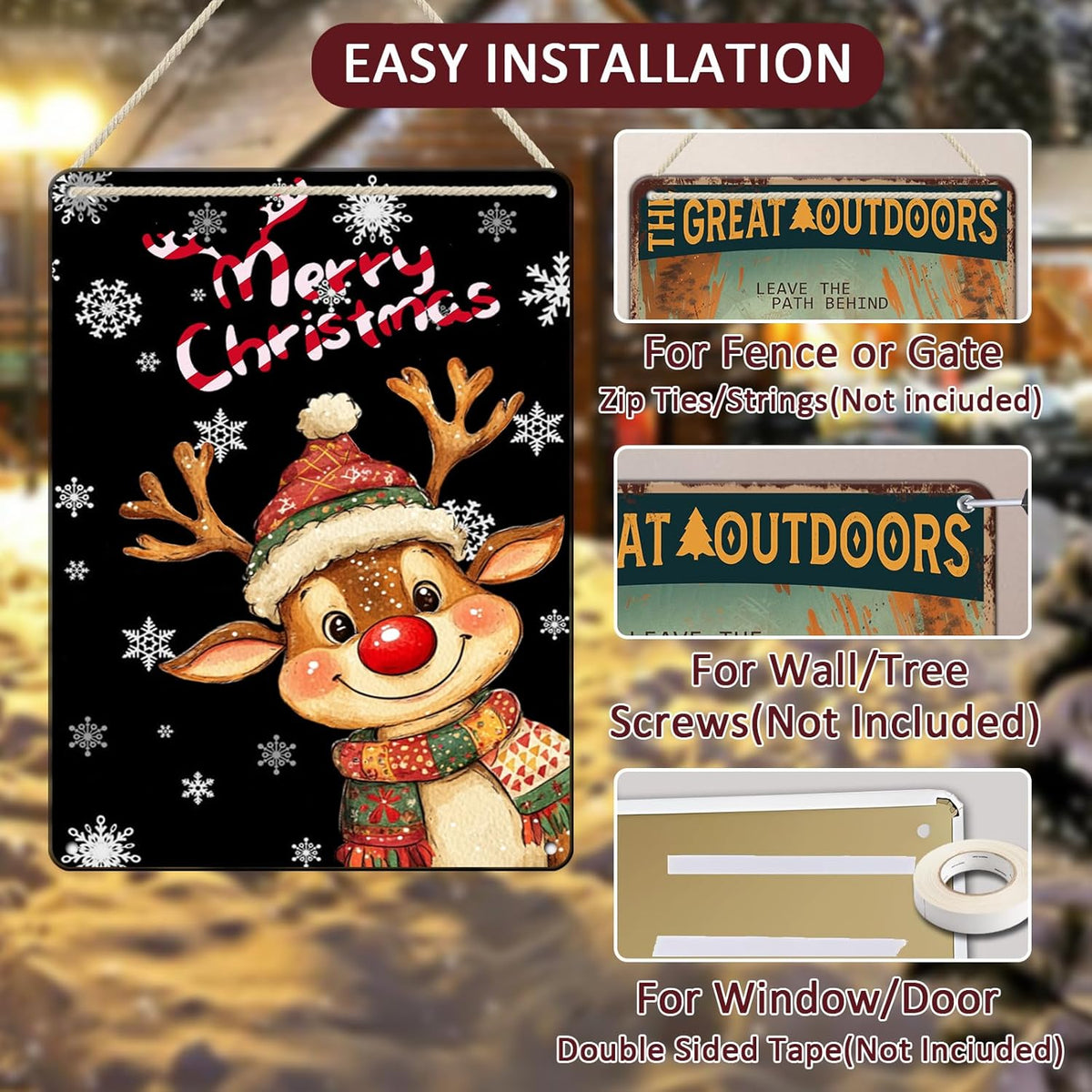 Merry Christmas Reindeer Metal Tin Sign - Funny Christmas House Decoration 12x16Inch for Outdoor