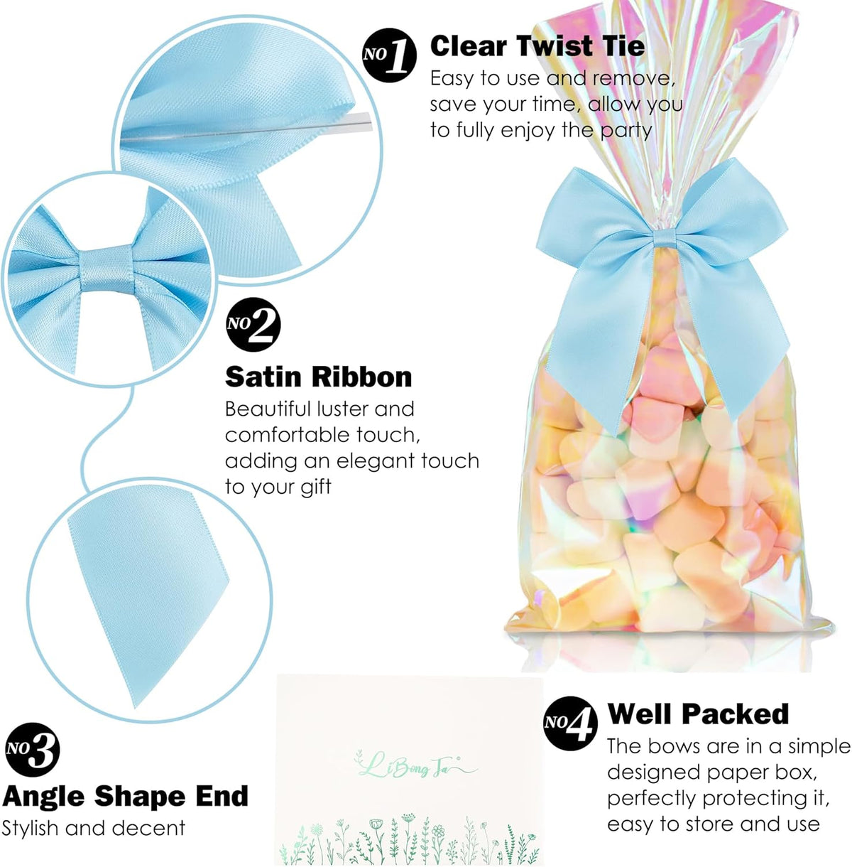 4.5" Satin Ribbon Blue Bows for Gift Wrapping, Twist Tie Bows, Cute Bows for Crafts, Party Favors
