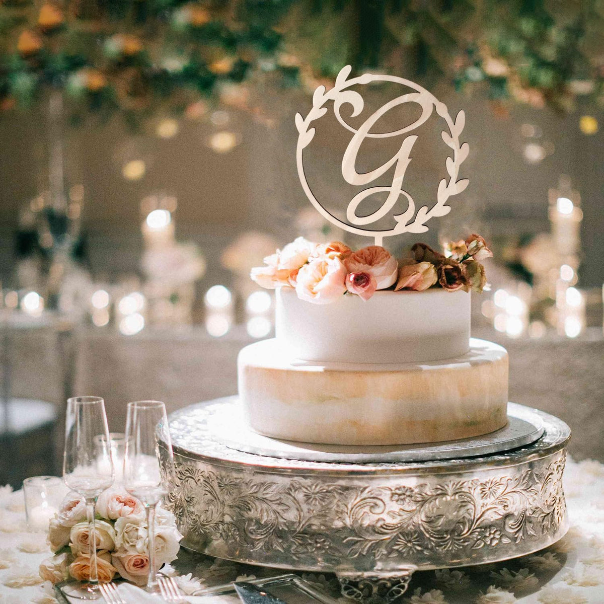 LINGTEER Personalized Inital Letter G Wooden Cake Topper Perfect for Birthday Rustic Wedding