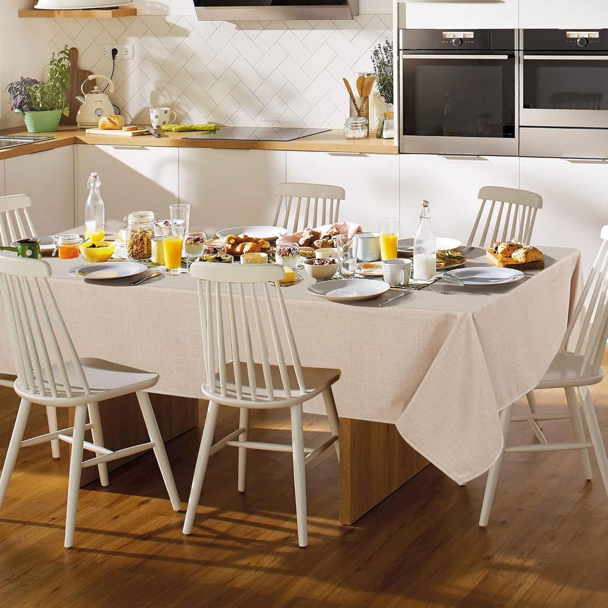 Fitable Linen Textured Tablecloth Washable Fabric Rectangle Table Cloth for 8 Foot Tables, Holiday