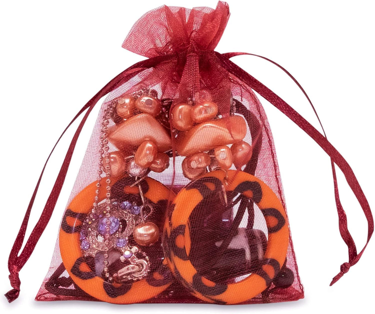 TheDisplayGuys 48-Pack 3x4 Maroon Sheer Organza Gift Bags with Drawstring, Jewelry Candy Treat