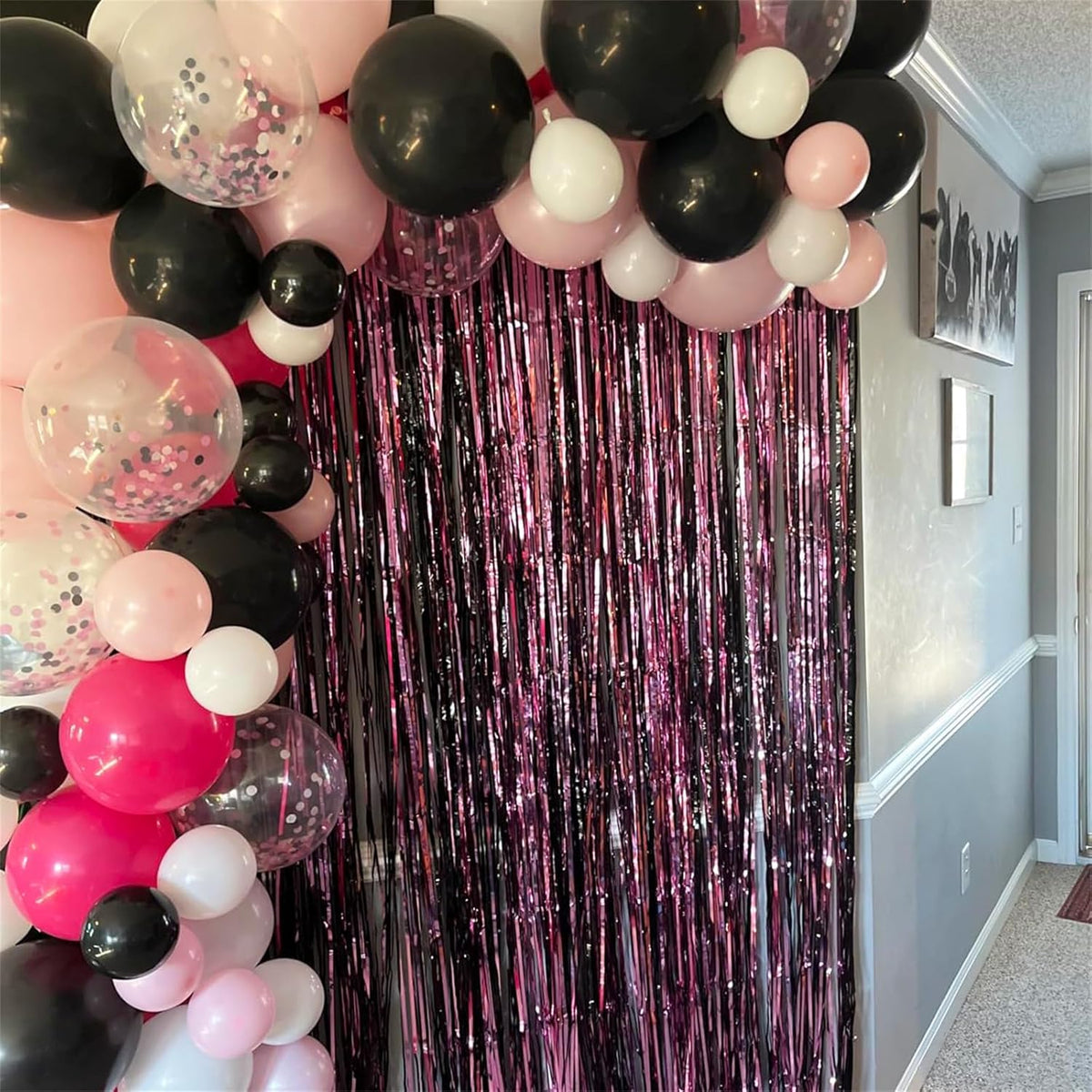 Balloons Black and Pink, Pack of 60 Hot Pink Black White Latex Balloon and Confetti Balloons, Rose