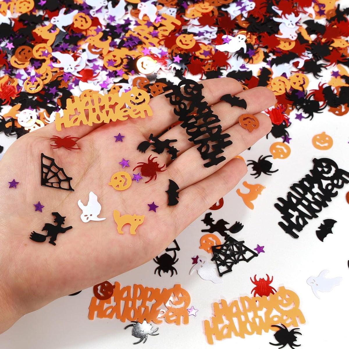 Halloween Party Table Scatter Confetti, 3000 Pcs Pumpkin Spider Webs Bat Foil Metallic Confetti for