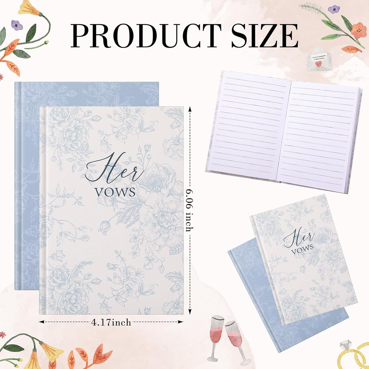 Set of 2 Vow Books His and Hers, Wedding Vow Books (6.06x4.17) Wedding Keepsake Essentials Elegant