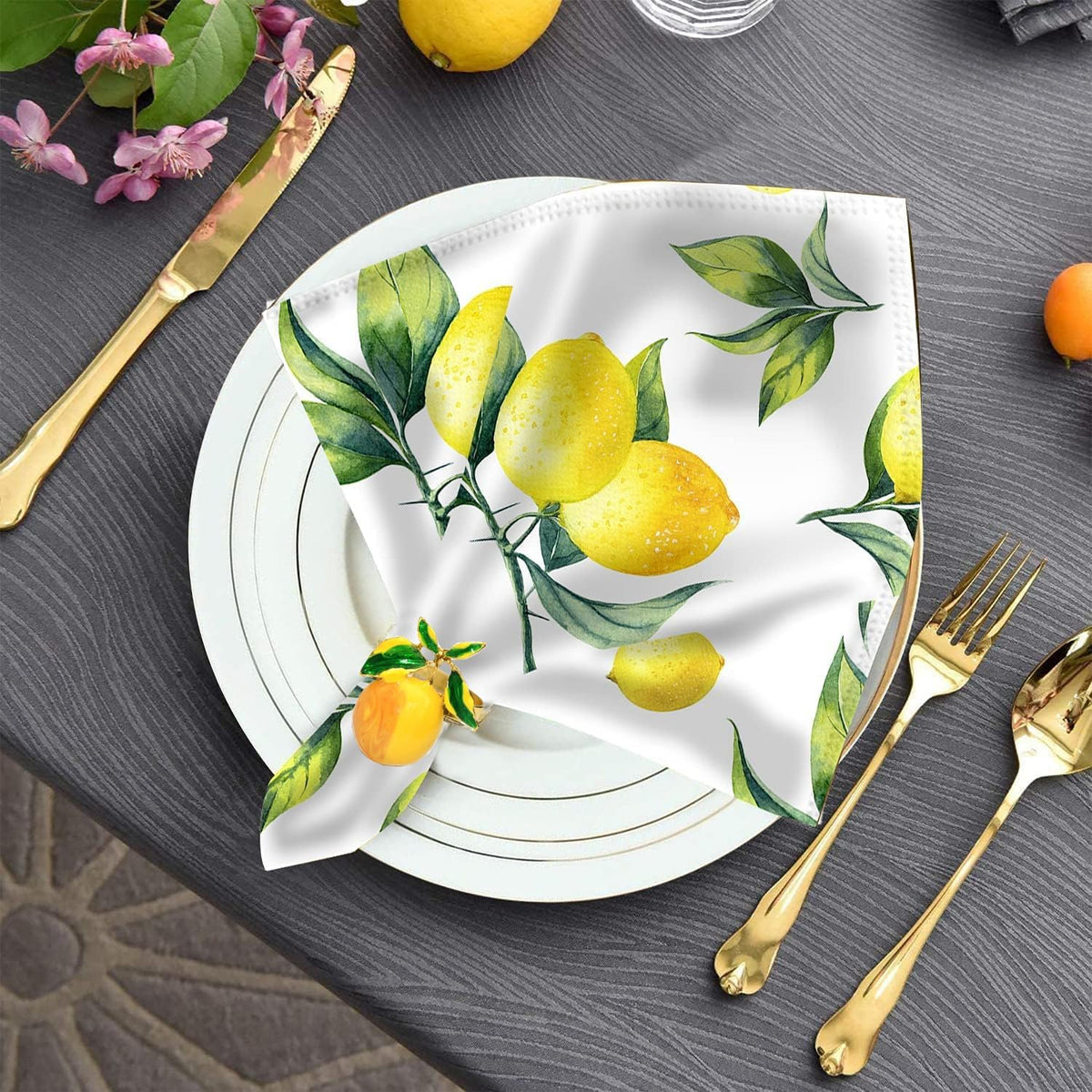 Lemon Napkin Rings Set of 6, Elegant Citrus-Themed Tableware for Summer Parties,Weddings