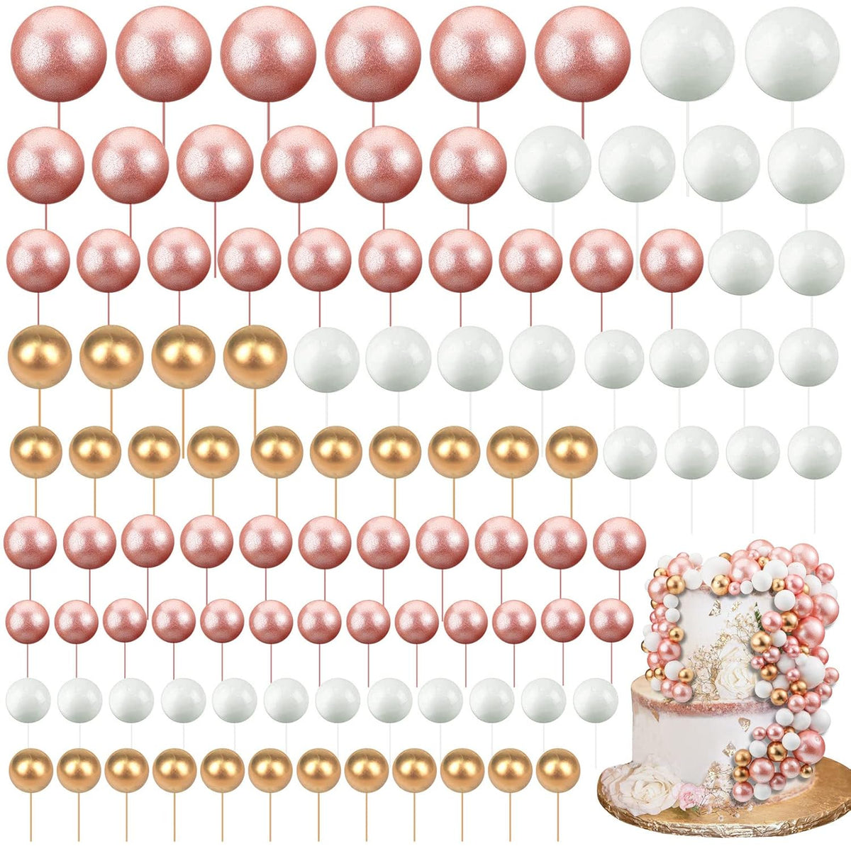 108 Pcs Balls Cake Topper DIY Cupcake Insert Foam Balloons for Cake Baking Wedding Anniversary