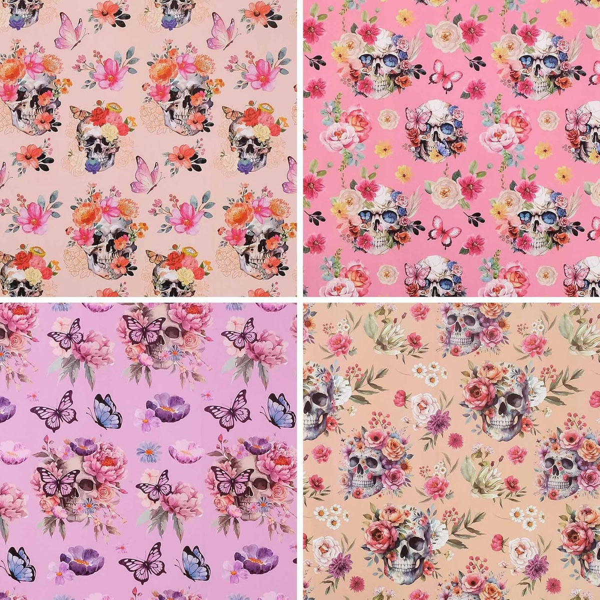 Aimyoo Gothic Wrapping Paper Rolls, 17 Inch X 16.5 Feet - 4 Rolls - Skull Floral Butterfly Design