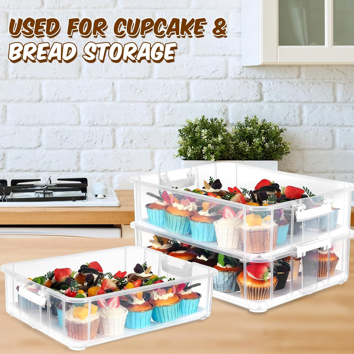36 Cupcakes Carrier 2-layer for Cake Container Cupcake Holder with Lid and Handle Detachable
