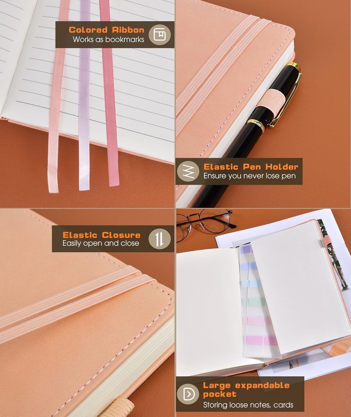Lined Journal Notebook for Women Men, 256 Numbered Pages Hardcover Leather Journals for Writing, A5